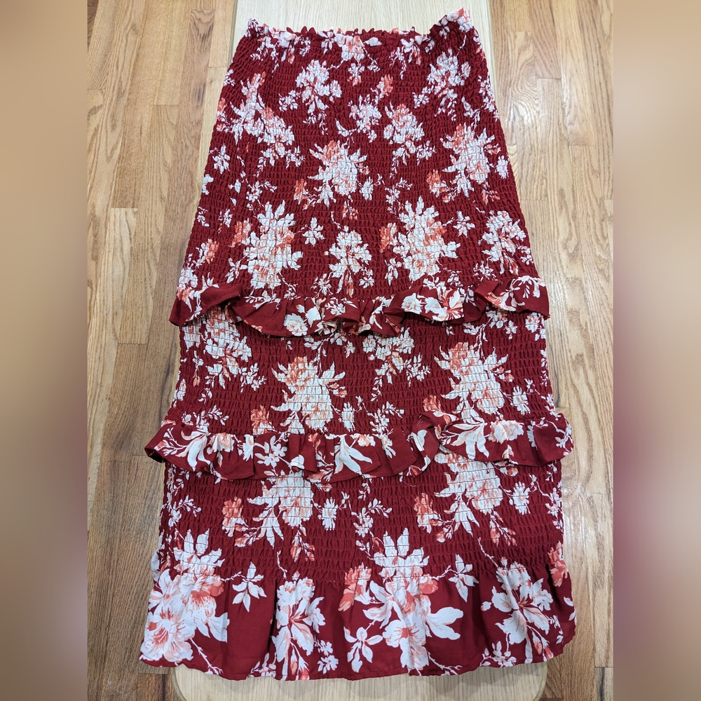 Abercrombie & Fitch red floral midi skirt